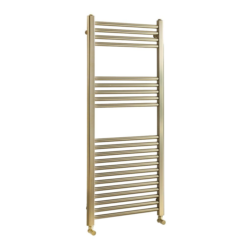 Milano Brushed Brass Orelia Flat Ladder Steel Heated Towel Rail - 1200Mm X 500Mm