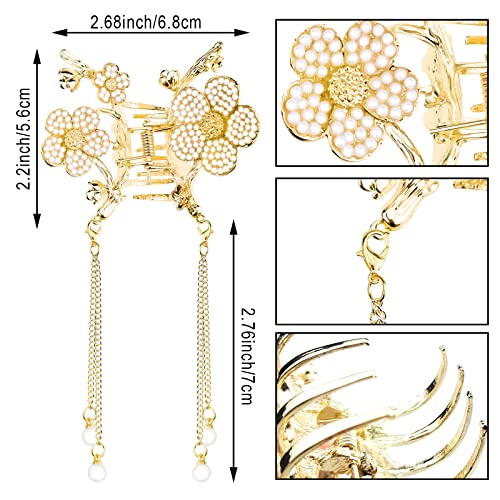 2 PACK Flower Metal Hair Clips Nonslip Medium Claw Clamp Pearl Pendant Hair Catch Barrette, Gold, 1 count (Pack of 2) - Image 2