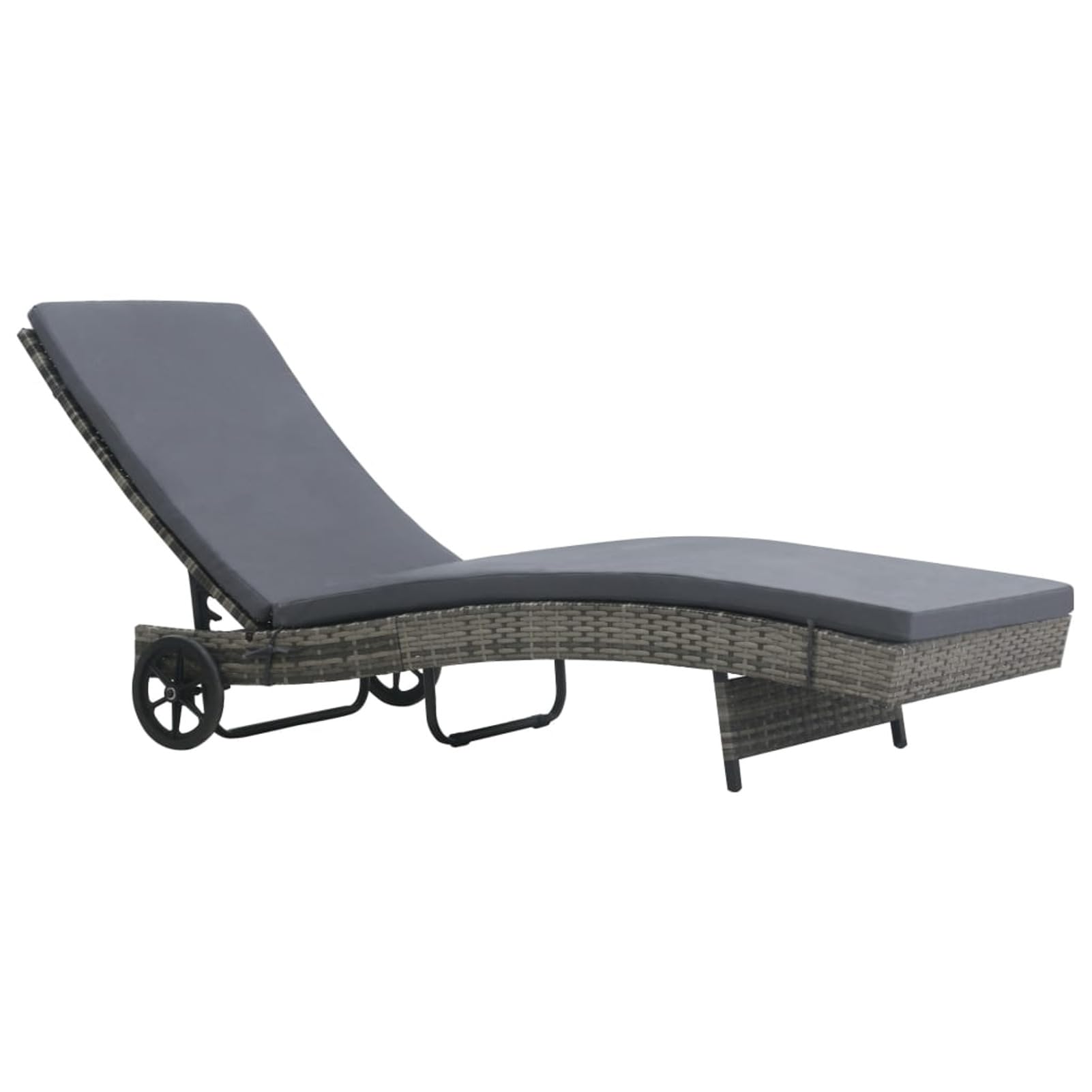 LAPOOH Sonnenliege mit Rollen und Auflage Poly Rattan Anthrazitgrau, Gartenliege, Liegestuhl, Sonnenstuhl, Sonneninsel Outdoor, Liegen, Gartenmöbel, Bäderliege, Relaxliege - 47753