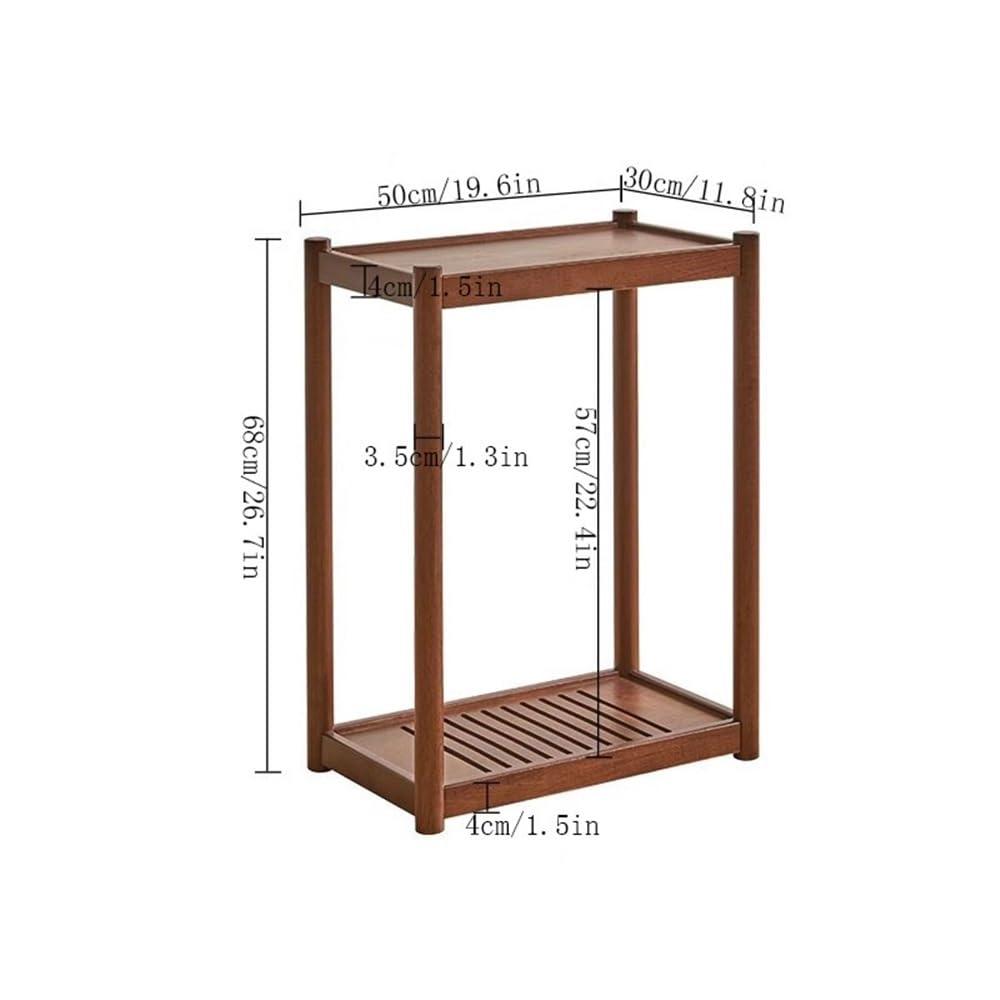 Stand Plant Portavasi a Due Piani Color Noce for Interni ed Esterni, divani, tavolino Laterale, Porta Bonsai in Legno