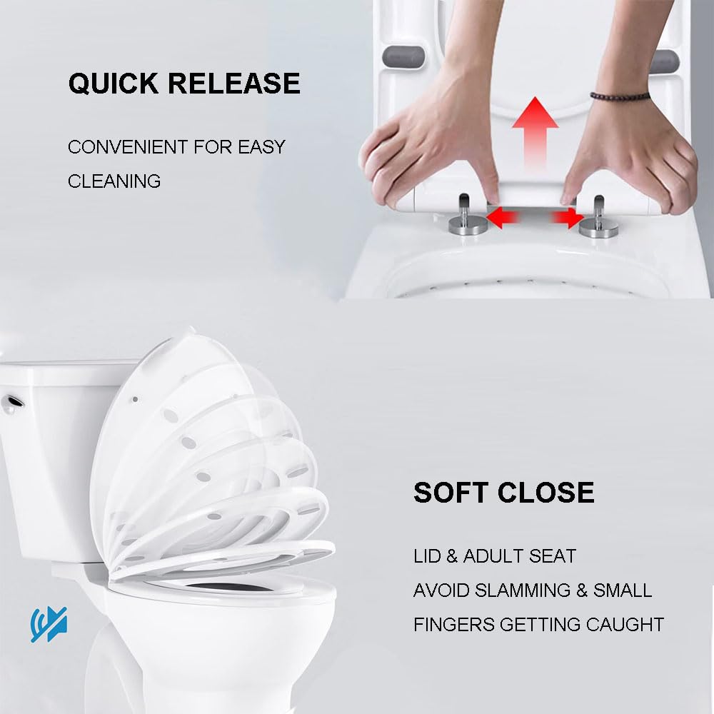 Siège de toilette Siège de toilette allongé avec siège for enfant intégré à adsorption magnétique, siège d'apprentissage de la propreté, fermeture lente et facile à nettoyer, for enfants et adultes, 9