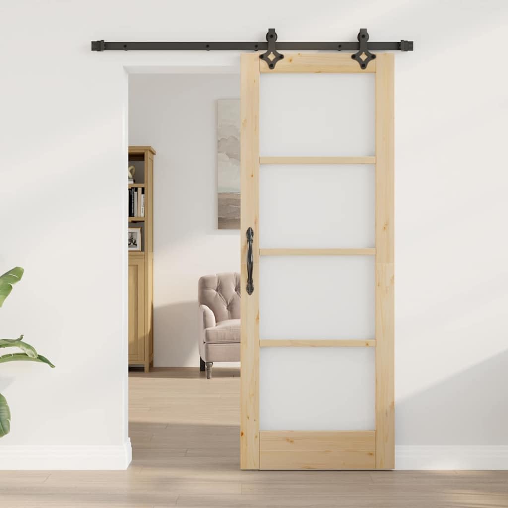 Porta scorrevole 73,5 x 198,5 cm in legno di pino e vetro con sistema a binario per interni