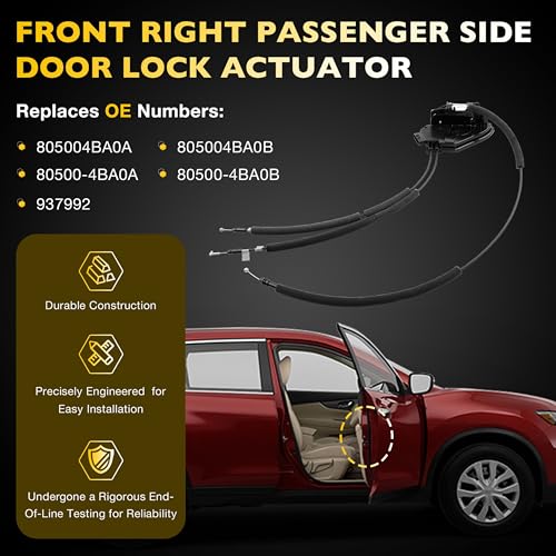 Image of Door Lock Actuator Front Right Passenger Side Compatible with 2014-2020 Nissan Rogue Sport Utility, Passenger Lock Actuator Side Replace#805004BA0A 80500-4BA0B
