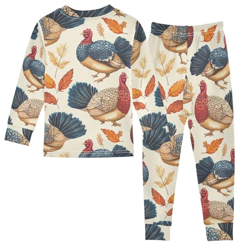 Pajama Sets Long Sleeve Autumn Leaves and Chickens Soft Comfy Sleepwear 2 Piece PJS 3-8T3