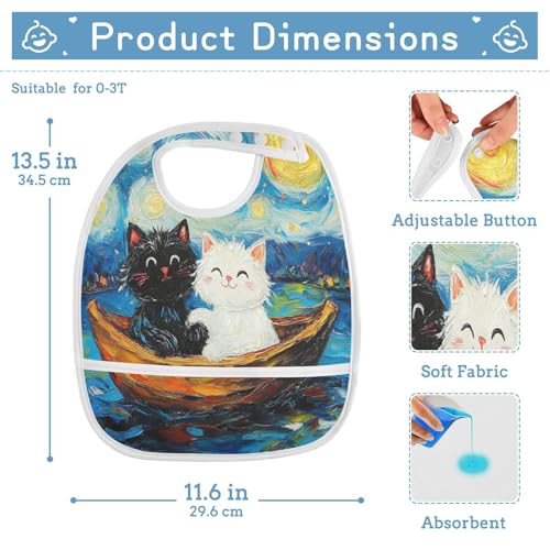 MCHIVER Cats Boat Blue Baby Bibs for tag1 Waterproof Feeding Bib Apron with Food Cather Adjustable Cotton Food Eating Bib 2 Pack2