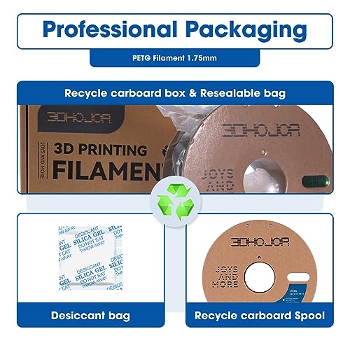 Image of 3DHoJor PETG Filament 1.75mm, PETG 3D Printing Filament, 2.2 LBS (1KG) Cardboard Spool, Fit Most FDM 3D Printer, Green
