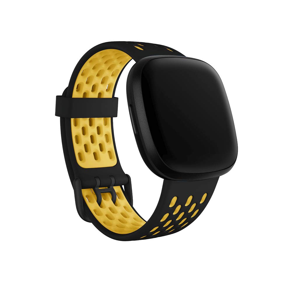 Seleek Replacement Bands Compatible with Fitbit Versa 3 / Versa 4 / Sense/Sense 2, Silicone Adjustable Classic Accessory Wristband Fitness Straps for Women Men（Small，Black+Yellow）