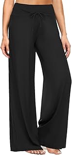 ZOOSIXX Soft Black Pajama Pants for Women, Wide Leg Comfy Casual Lounge Yoga Capri Pants 22'' / 30''