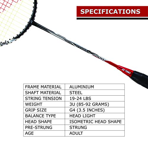 Image of YONEX Nanoray 6000I G4 - U Aluminium Strung Badminton Racket with Full Racket Cover (Red) | For Intermediate Players | 92 grams | Maximum String Tension - 24lbs