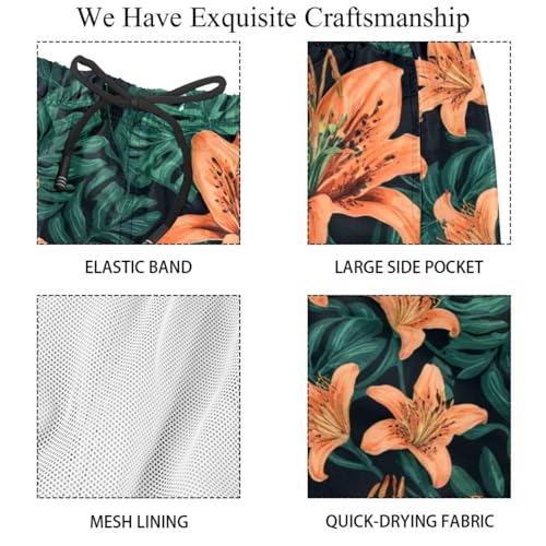 Men's Colorful Tropical Leaves Quick Dry Swim Trunks - Bathing Suits & Beach Shorts with Pockets4