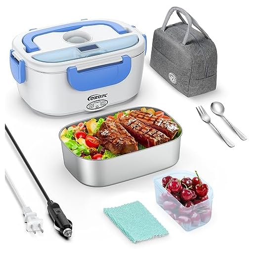 Car Electric Lunch Box,Portable Food Warmer Heating,Food-Grade Stainless Steel Container, 12V 110V 40W Adapter, Car Truck Home Work Use,Spoon and 2 Compartments Included,Blue…