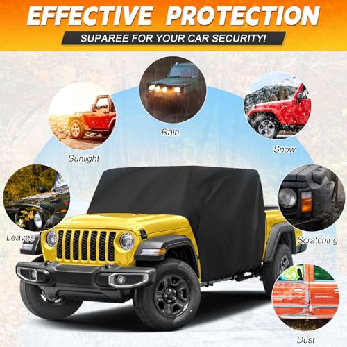 Image of XYZCTEM Gladiator Half Cover Waterproof, for Gladiator JT 2020-2022 2023 Car Cover, Rain Snow Hail Dust Protection, Scratch Resistant Outdoor UV Protection Black Car Cover
