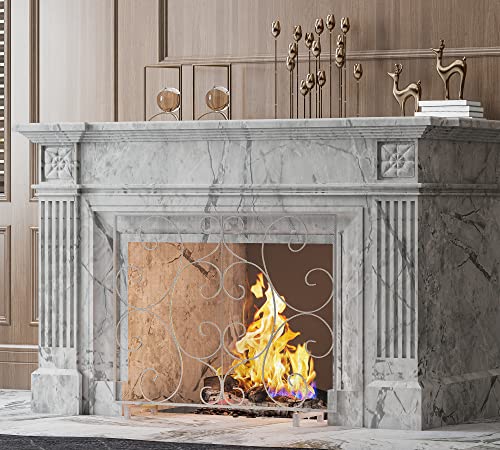 Kingson Single Panel Fireplace Screen Cover Handcrafted Solid Wrought Iron Mesh, Heat-Resistant Fire Spark Guard For Inside Fireplace-Pewter #TOP3
