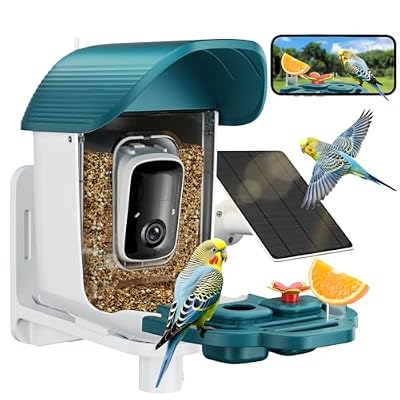 Bird Feeder with Camera Solar Powered, 2K HD Birds Feeder Camera for Outdoors, Instant Motion Detection & Alerts, AI Smart Identify Birds Species, Gifts for Mom Dad and Bird-Lovers(Cyan-Blue)