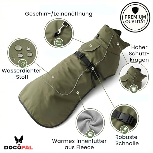 DOGOPAL Hundemantel Wasserdicht | Wintermantel & Hunderegenmantel mit Fleecefutter, Reflektierend und Winddicht, Regenmantel Hund für Kleine, Mittlere und Große Hunde, Perfekt für Kaltes Wetter (60)