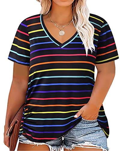 TIYOMI Plus Size T Shirt for Women Short Sleeve Shirts Tops Print Graphic Pattern Tunic Summer Blouse XL-5XL 14-28