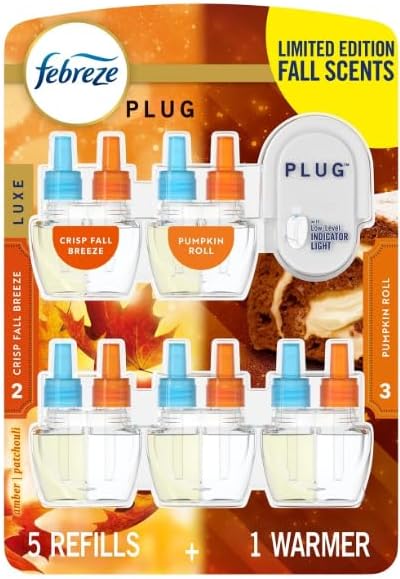 F.e.b.r.e.z.e PLUG Air Freshener,1 Warmer + 5 Refills, 4.35 fl. oz. (Pumpkin.Roll & Crisp Fall Breeze)