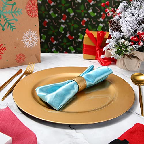 24 Sets Gold Charger Plates With Napkin Rings, 13" Round Plastic Dinner Plate Reusable Charger And Service Plate For Dinner, Wedding, Party, Event, Decoration #TOP4