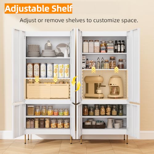 Image of 71 inch Metal Storage Cabinet with Doors, Tall Pantry Cabinet,White