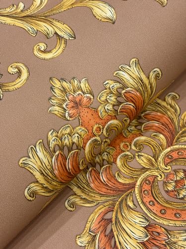 Image of Eurotex PVC Wallpaper Roll for Wall Decor, Non -Adhesive Damask Design wallcoverings for Living Room, Bedroom Walls (Luxury Vinyl Coated 57 sq.ft Roll, Mocha Color)