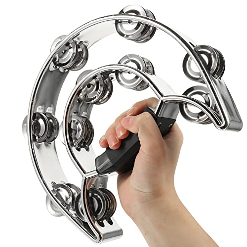 Vaguelly Guitar Double Row Tambourine Hand Held Percussion Drum Metal Hand Bell Half-Moon Tambourine Jingles Egg Shakers Music Enlightenment For Ktv Party Cheer Prop Picks Picks Guitar Picks #TOP1