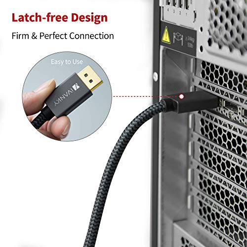 iVANKY 4K Cavo DisplayPort 2m [4K@60Hz, 2K@165Hz, 2K@144Hz] Display Port Cavo alta velocità per PC, Laptop, TV – Nylon Intrecciato, Protezione in Alluminio Sottile