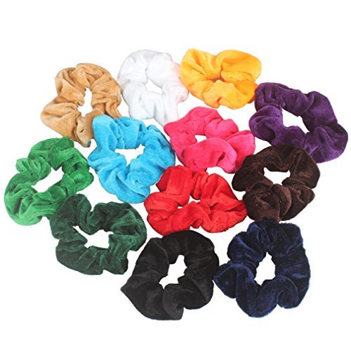 Amariver Velvet Scrunchies for Hair, 12 Pack Soft Velvet Scrunchies Bobbles Elastic Hair Bands Ties Donut Hair Accessories for Women