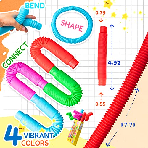 Milaloko Fidget Pop Tube Toys for Kids and Adults,Pop Multi-Color Tubes Sensory Toy - 4 Pack - Image 4
