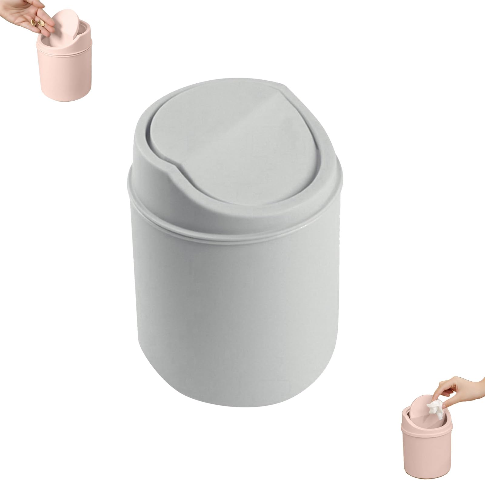 Mini Desk Trash Can with Lid Swing-Lid Tiny Countertop Garbage Bin Small Table Top Plastic Covered Waste Basket