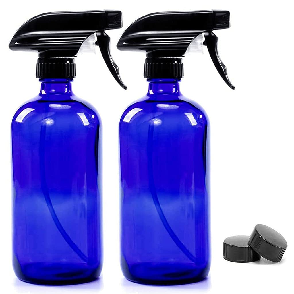 Misuvrse Blue 2Pcs 250Ml Empty Glass Spray Bottles Refillable Container For Essential Oils Cleaning Products Trigger Sprayer With Mist And Stream Settings Glass Spray Bottle