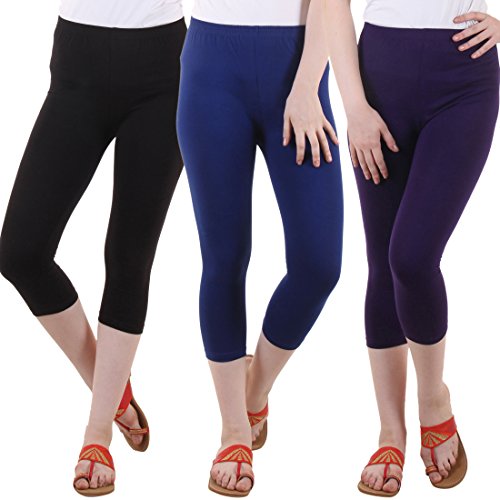 Image of DIAZ Women's Super Combed Cotton Elastane Stretch Slim Fit Printed Capri -Pack of 3