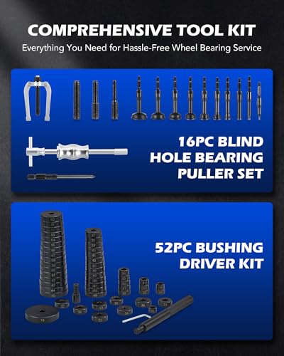 Image of Orion Motor Tech OMT 2 in 1 Blind Hole Bearing Puller & Bushing Press Kit | Complete Bushing Driver Tools and Blind Bearing Removal Tool Set with Slide Hammer