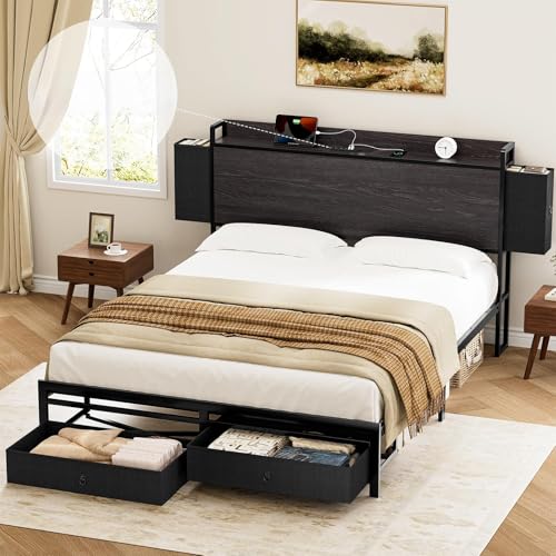 La Mejor Lista de Cama Quinsay Precio para comprar hoy. 49 HOMELYA Base Cama Queen Size - Cabecera con 4 Cajones y Espacio Debajo de la Cama - 1 Puerto USB y 1 Puerto C - Plataforma de Metal Antideslizante sin Ruido