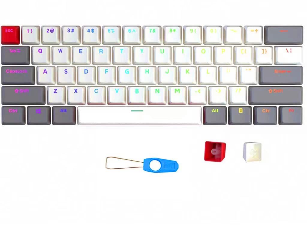 61 PBT Keycaps,61 Key ANSI Layout OEM Profile PBT Thick Shine-Through Keycaps for 61 Mechanical Keyboard Closed Character keycaps (Grey-Red Color)