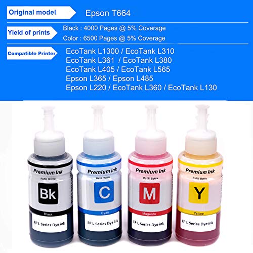 JIMIGO Premium Refill Ink for Epson L380 Printer Compatible with Epson T664 Eco Tank L130 L220 L360 L380 L361 L655 L310 L405 L565 L365 L485 L1300... - Image 3