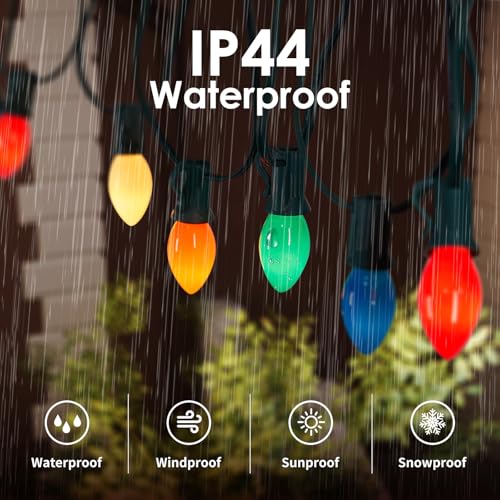 Image of C7 Vintage Christmas Lights Outdoor Multicolor Tree String, 25FT Colorful Indoor Hanging Decorations for House Garden Patio Party (Green Wire)