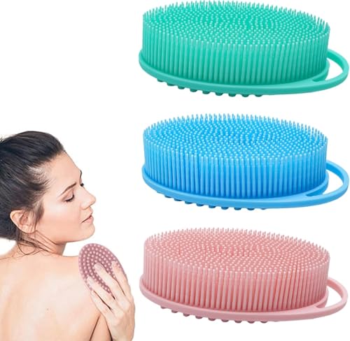 Image of Silicone Body Scrubber Shower, Soft Gentle Shower Brush Loofah for Sensitive Skin, Lather Well, Handheld Cleansing Skin Brush for Young and Old Men Women (Colorful-A)