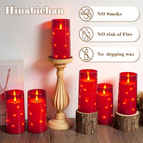Image of Flickering Flameless Candles with Remote Timer, 6pcs LED Battery Operated Candles with Embedded String Lights Red, Same Size D3 H6