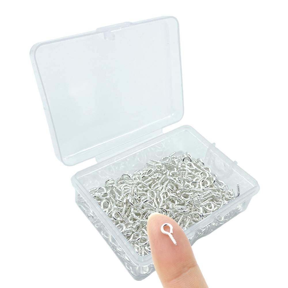 ForSewian 300Pcs Small Eye Screws for Crafts, 10 x 5mm Screw Eye Pins Hooks, Mini Eyelets Screw Threaded Pins for Jewelry Making & Arts DIY (Silver)