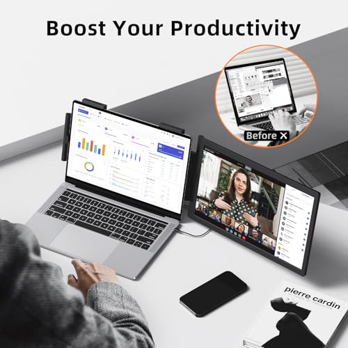 Image of MAGICRAVEN Laptop Screen Extender, 14 inch 1080P Portable Monitor, Type-C HDMI Plug and Play for 13.3 inch - 16.1 inch Laptops, 270 Rotation Attachment Display for Windows /MacOS /Chrome Laptop Phone