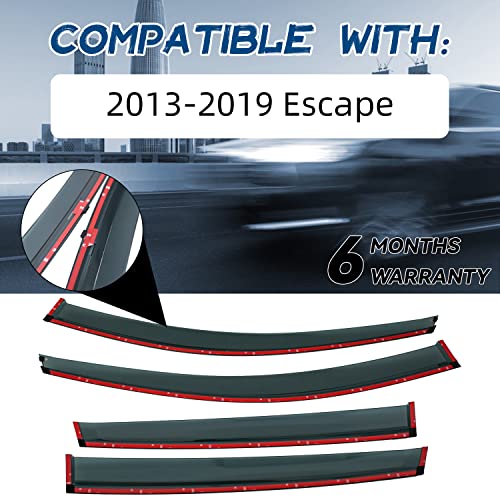 Llpta Window Visors Compatible With 13-19 Escape 4Pcs Smoke Tint With Chrome Trim Outside Mount Tape-On Style Pvc Sun/Rain Guard Vent #TOP3
