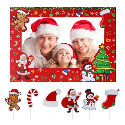 Natal Photo Booth Props, Natal moldura de fotografia com 6 peças Photo Props natalícios, acessórios de Natal Photocall, acessórios divertidos para familiares amigos decoração ornamento fotos festas