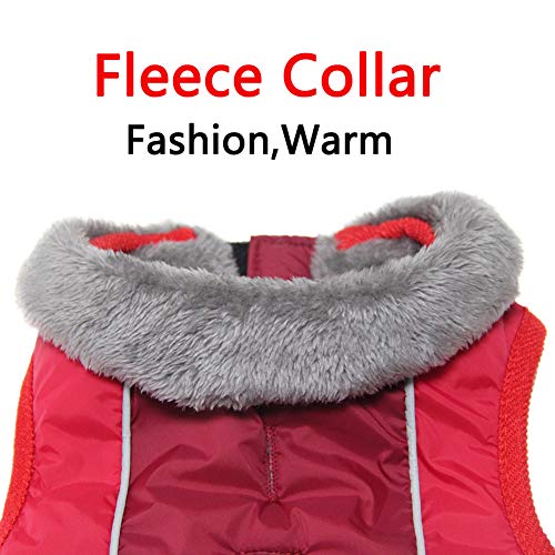 JoyDaog Hundemäntel mit Fleecekragen für kleine Hunde, wasserdichte, warme Welpenjacke aus Baumwolle für den kalten Winter, Rot XS