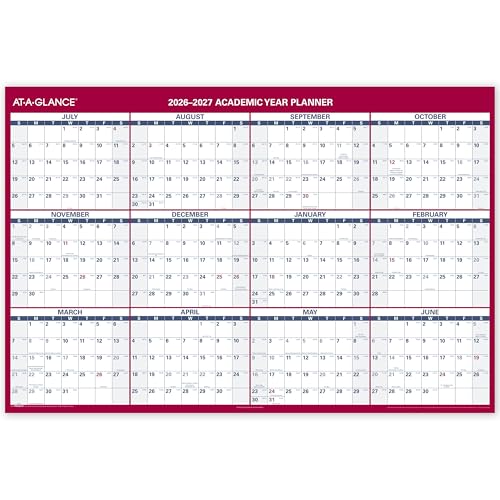 AT-A-GLANCE Dry Erase Calendar 2026-2027 Academic & Regular Year Wall Planner 12-Month 48 x 32 Double Sided Horizontal (PM326S28)