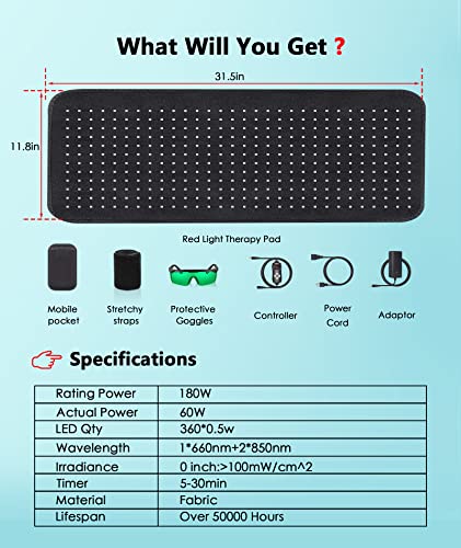 Astarexin Red Light Therapy Pad For Body, 180W Led Red & Infrared Light Device Mat With 660Nm & 850Nm Wavelengths For Waist Back Shoulder Muscle Pain Relief #TOP6