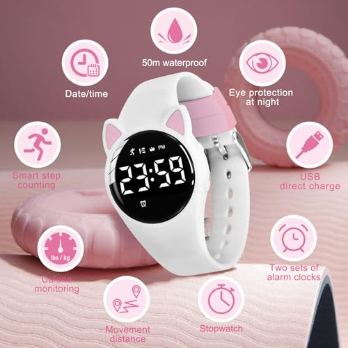 Image of Kids Watches for Girls Boys Digital Sport Watch with Step Counter Pedometer Vibration Alarm Clock, No App Waterproof Fitness Tracker Kids Watch Boys Girls Teens Students Ages 5-16