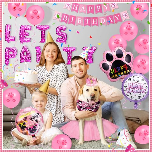 homdat Hunde-Geburtstagsparty-Zubehör, Hunde Geburtstag Mädchen, Hund Geburtstag Set with Dreieck Bandana Krone Hut Schal Kragen Bow Happy Birthday Banner, Geburtstagsparty-Dekorationen (Rosa)