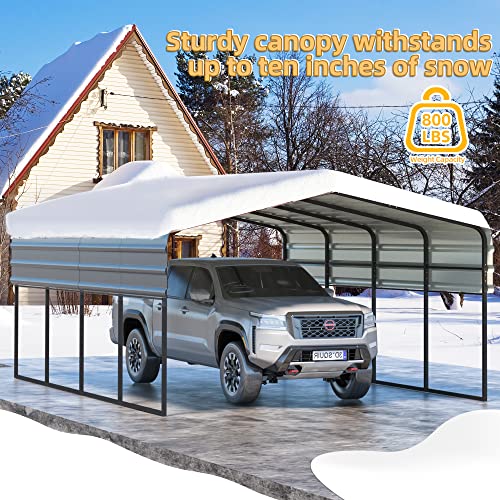 Mellcom 12 X 20 Ft Carport With Galvanized Steel Roof - 12' X 20' X 8.6' Multi-Use Shelter, Sturdy Metal Carport For Cars, Boats, And Tractors #TOP4