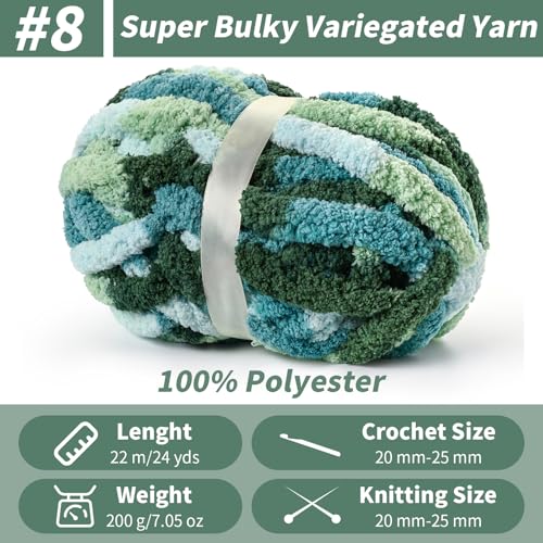 Image of Chunky Jumbo Chenille Yarn Multicolor 10 Pack | 2000g /240yds Super Bulky Baby Soft Yarn for Hand Knitting Fluffy Chunky Knit Throw Blanket Yarn