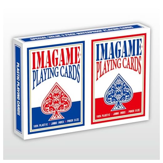 IMAGAME Plastic Playing Cards, Poker Size, Casino Quality, Jumbo Index, Waterproof & Washable, Perfect for Texas Hold’em Poker, 1 Blue Deck & 1 Red Deck